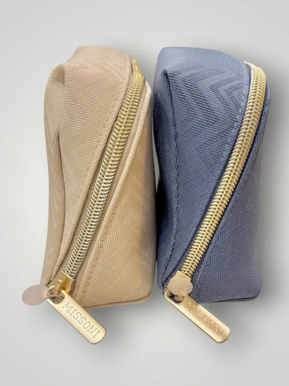 Missoni Delta One Travel Amenity Kit Bag Cream & Blue Set Of 2, New, Sealed